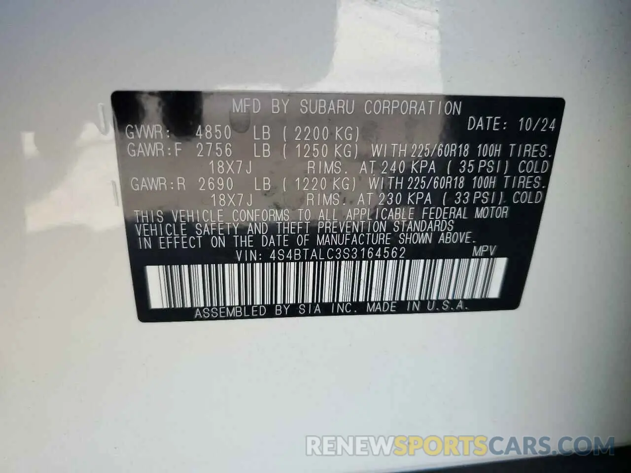 13 Photograph of a damaged car 4S4BTALC3S3164562 SUBARU OUTBACK 2025