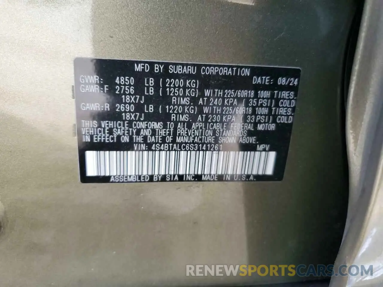 13 Photograph of a damaged car 4S4BTALC6S3141261 SUBARU OUTBACK 2025