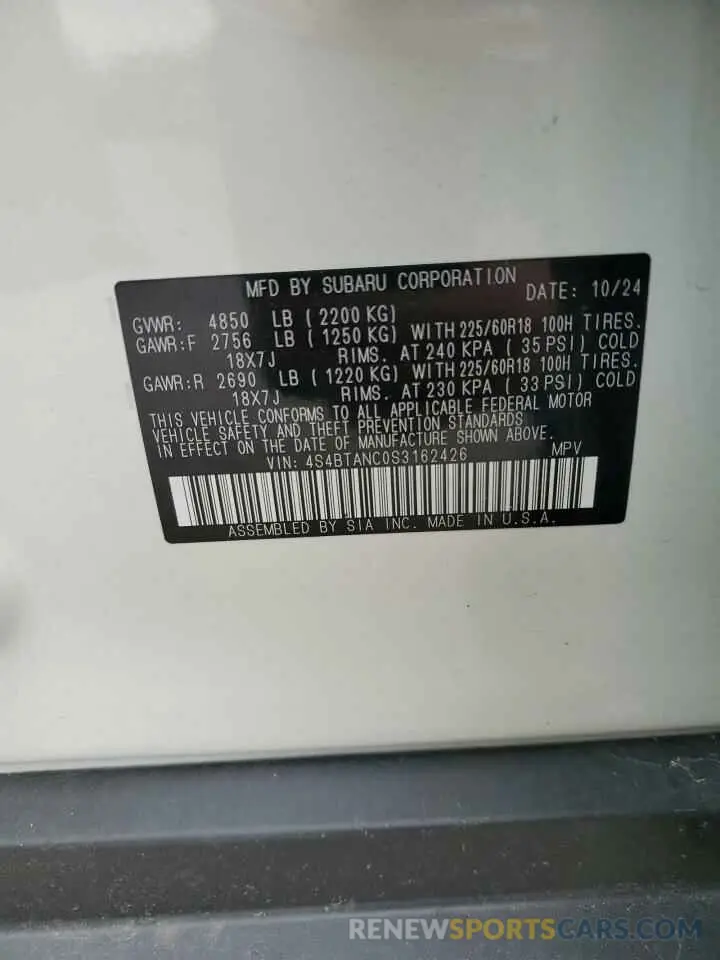 13 Фотография поврежденного автомобиля 4S4BTANC0S3162426 SUBARU OUTBACK 2025