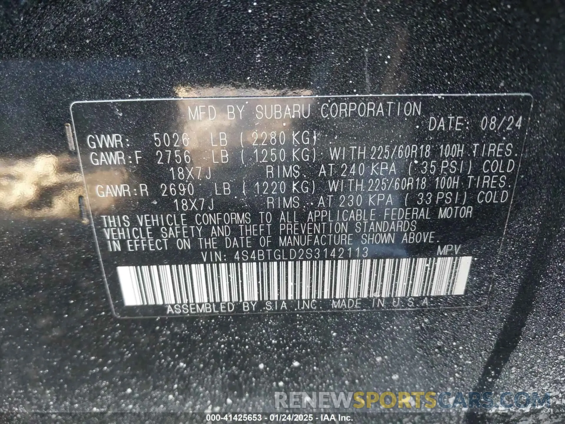 9 Фотография поврежденного автомобиля 4S4BTGLD2S3142113 SUBARU OUTBACK 2025