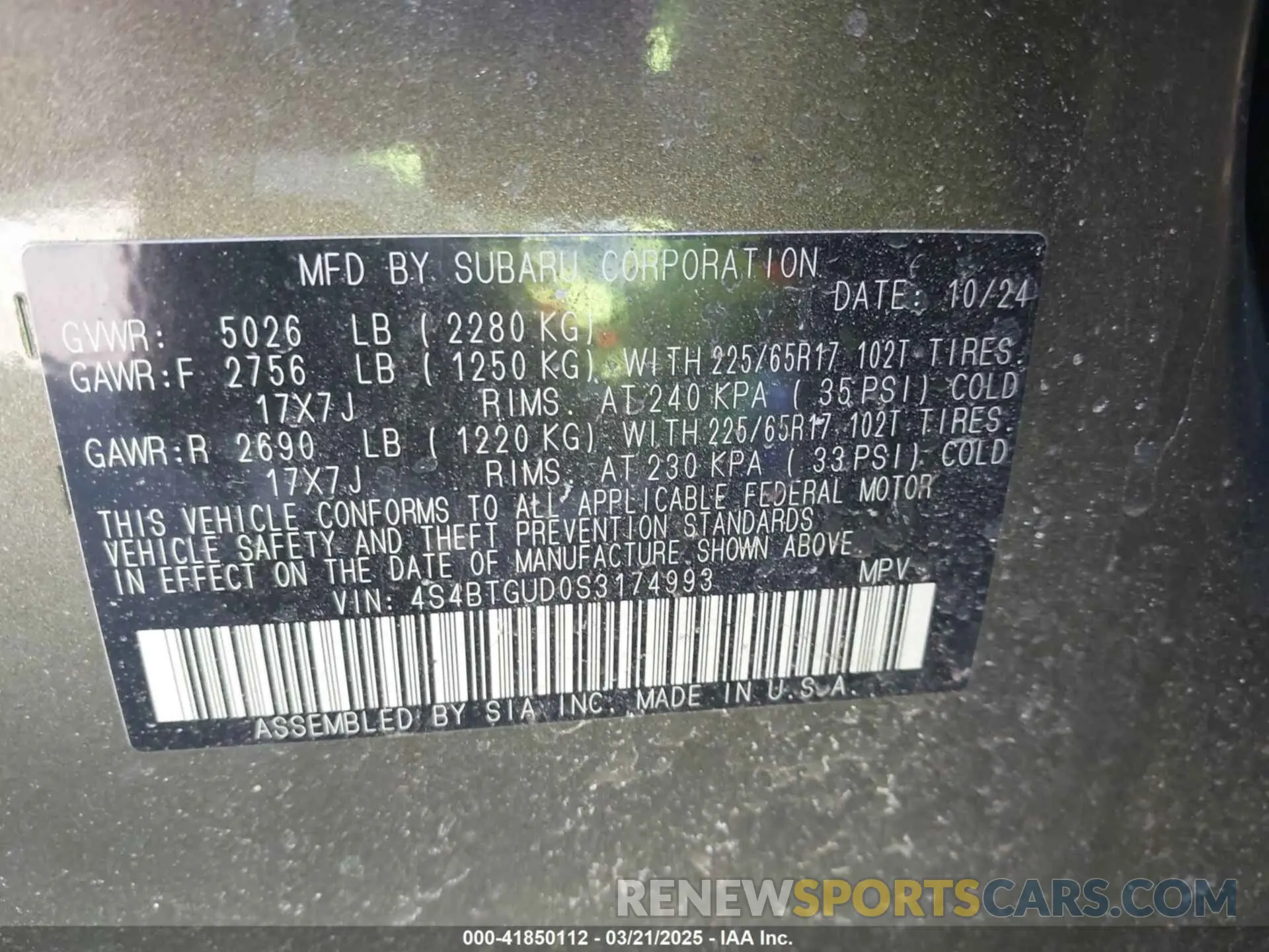 9 Фотография поврежденного автомобиля 4S4BTGUD0S3174993 SUBARU OUTBACK 2025
