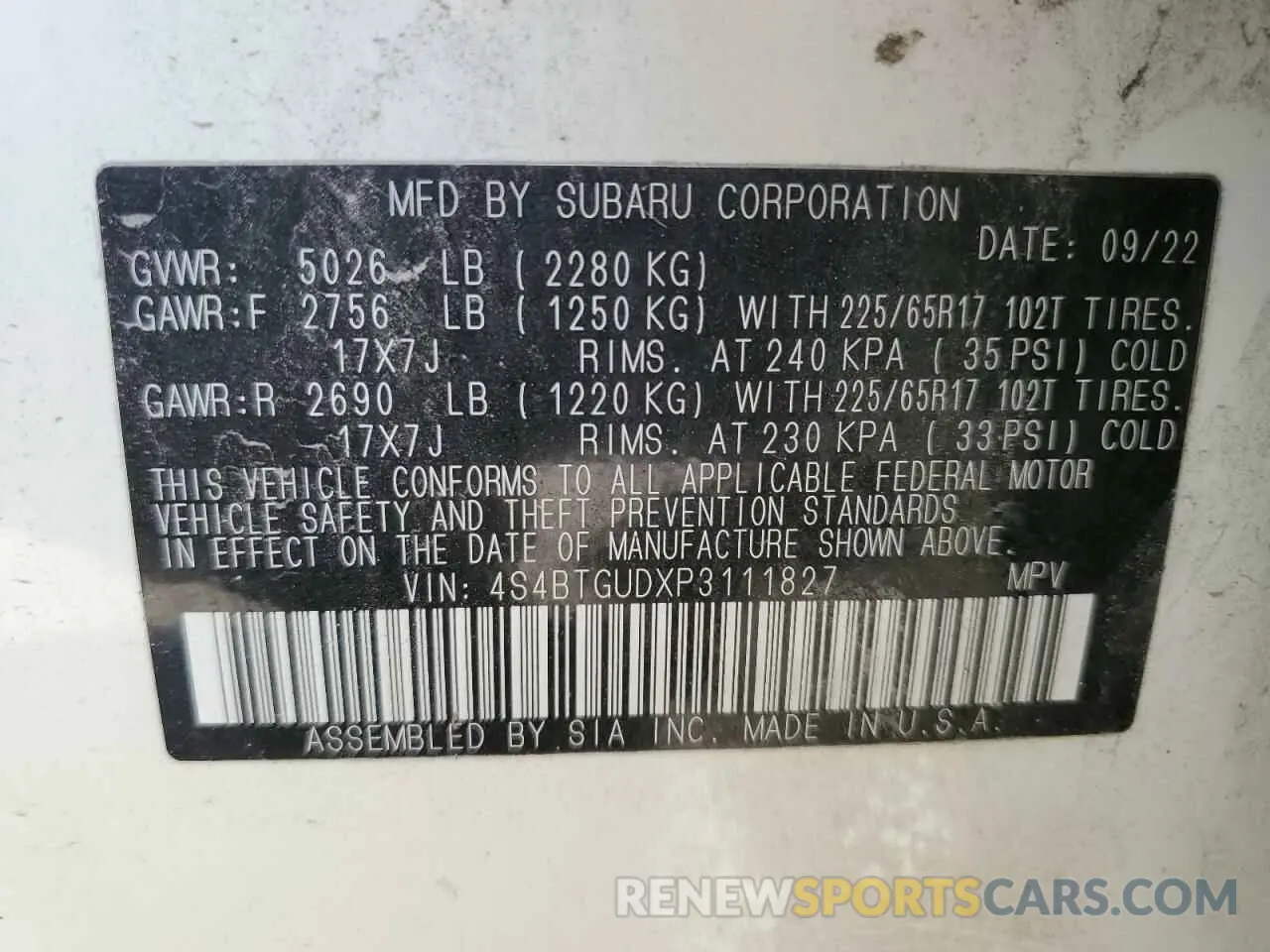 13 Фотография поврежденного автомобиля 4S4BTGUDXP3111827 SUBARU OUTBACK WI 2023