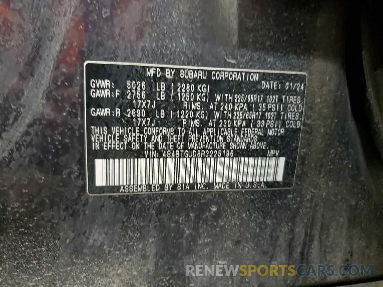 12 Photograph of a damaged car 4S4BTGUD8R3225196 SUBARU OUTBACK WI 2024