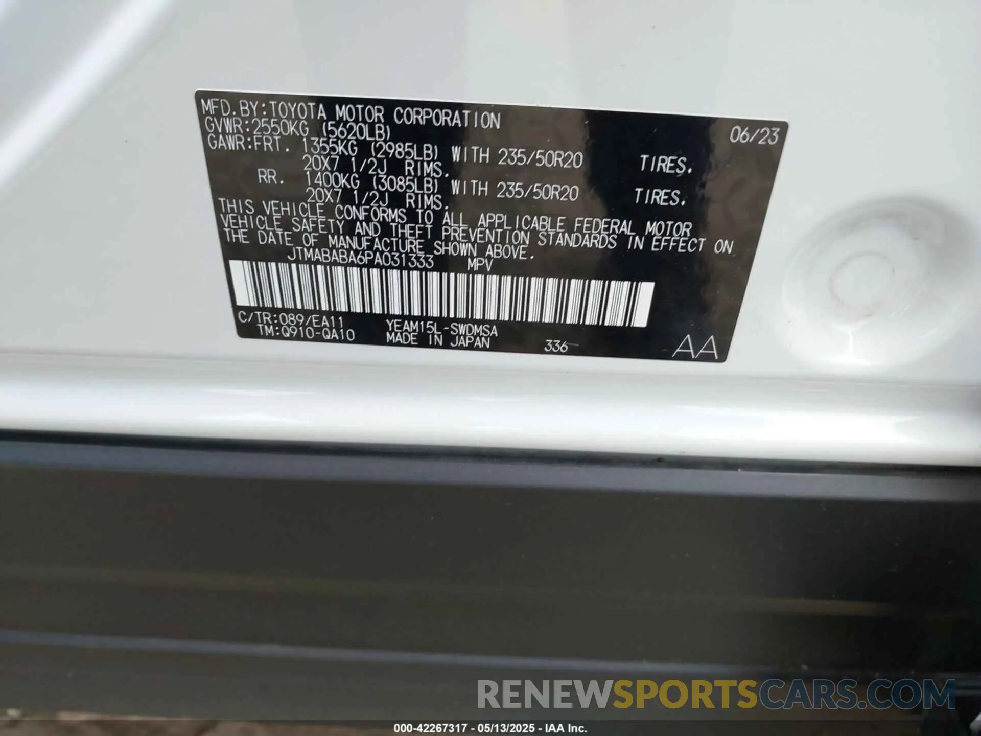9 Фотография поврежденного автомобиля JTMABABA6PA031333 SUBARU SOLTERRA 2023