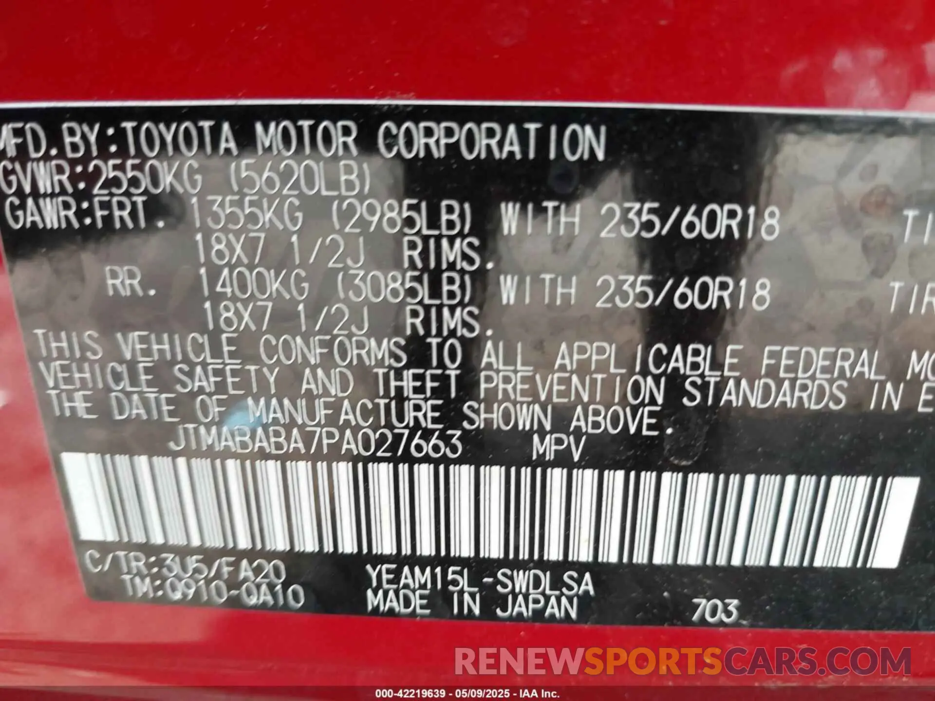 9 Фотография поврежденного автомобиля JTMABABA7PA027663 SUBARU SOLTERRA 2023
