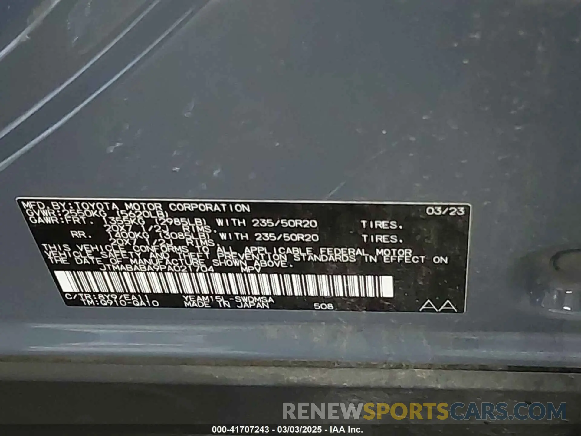 9 Photograph of a damaged car JTMABABA9PA021704 SUBARU SOLTERRA 2023