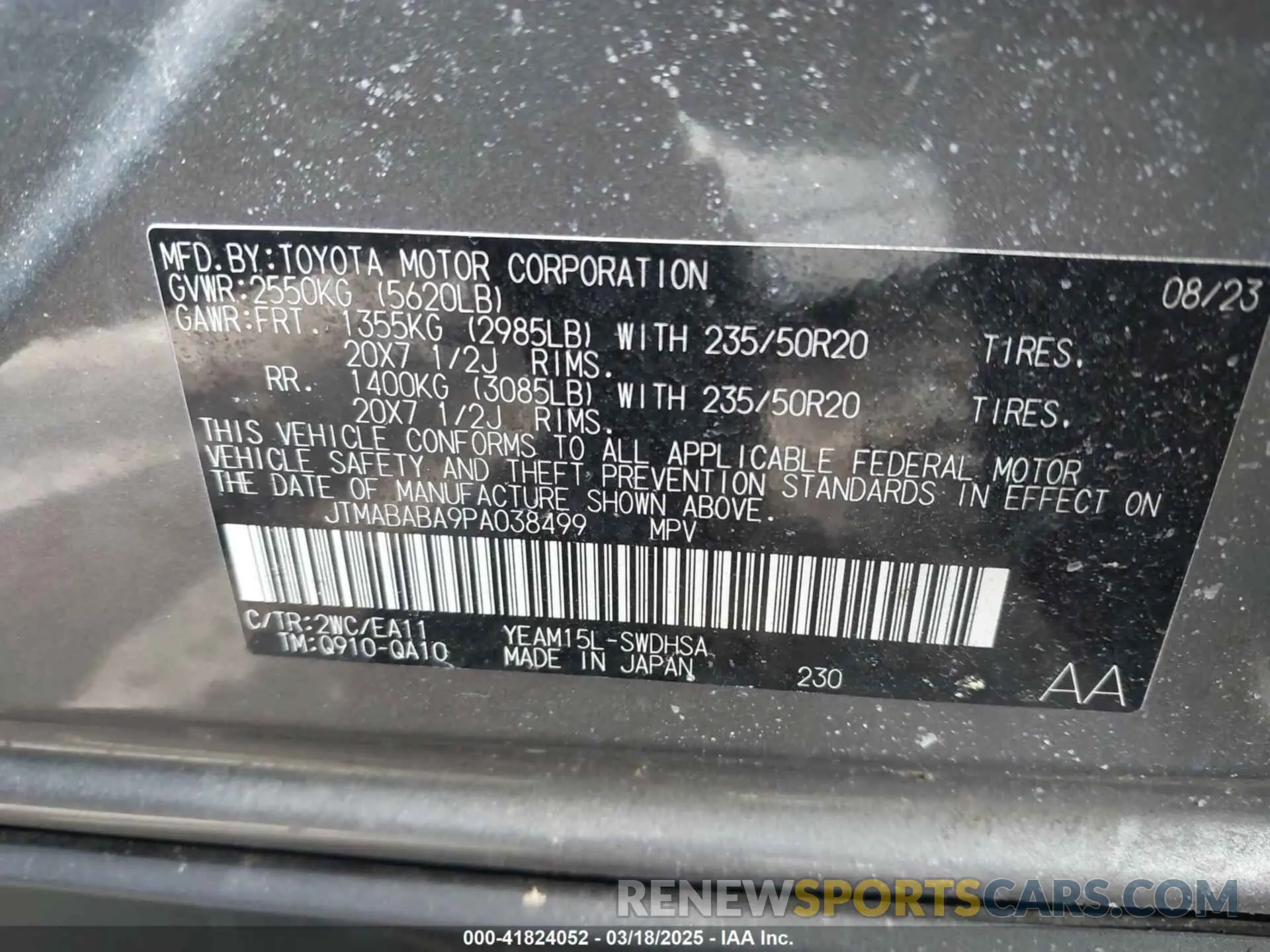 9 Фотография поврежденного автомобиля JTMABABA9PA038499 SUBARU SOLTERRA 2023