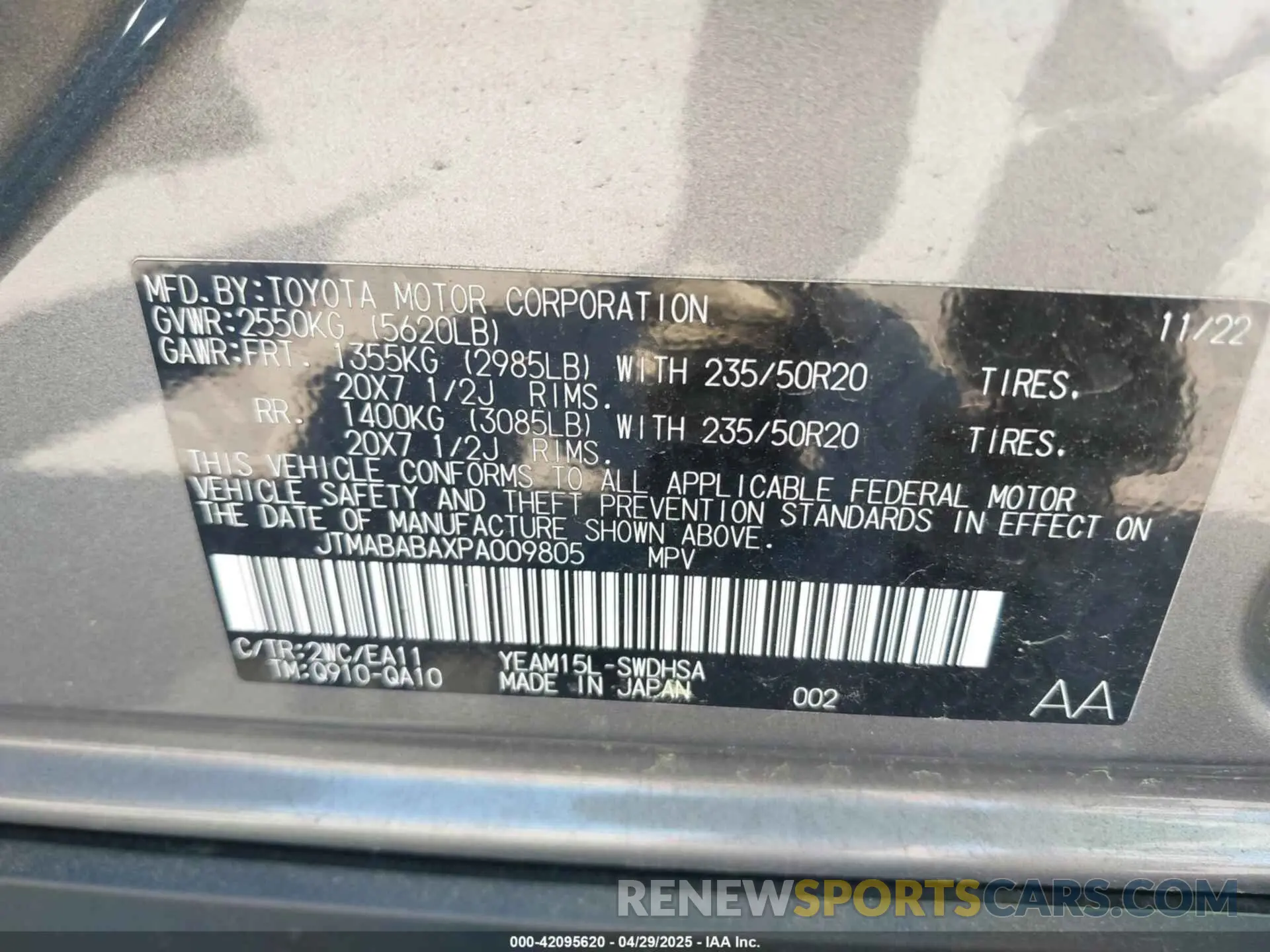 9 Photograph of a damaged car JTMABABAXPA009805 SUBARU SOLTERRA 2023