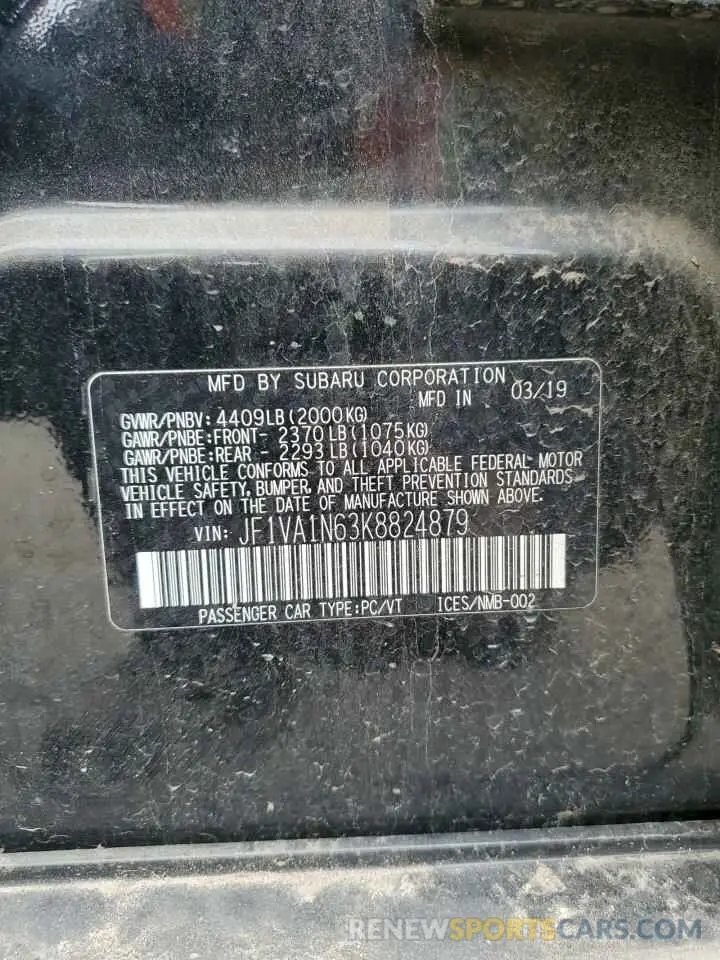 12 Photograph of a damaged car JF1VA1N63K8824879 SUBARU WRX 2019