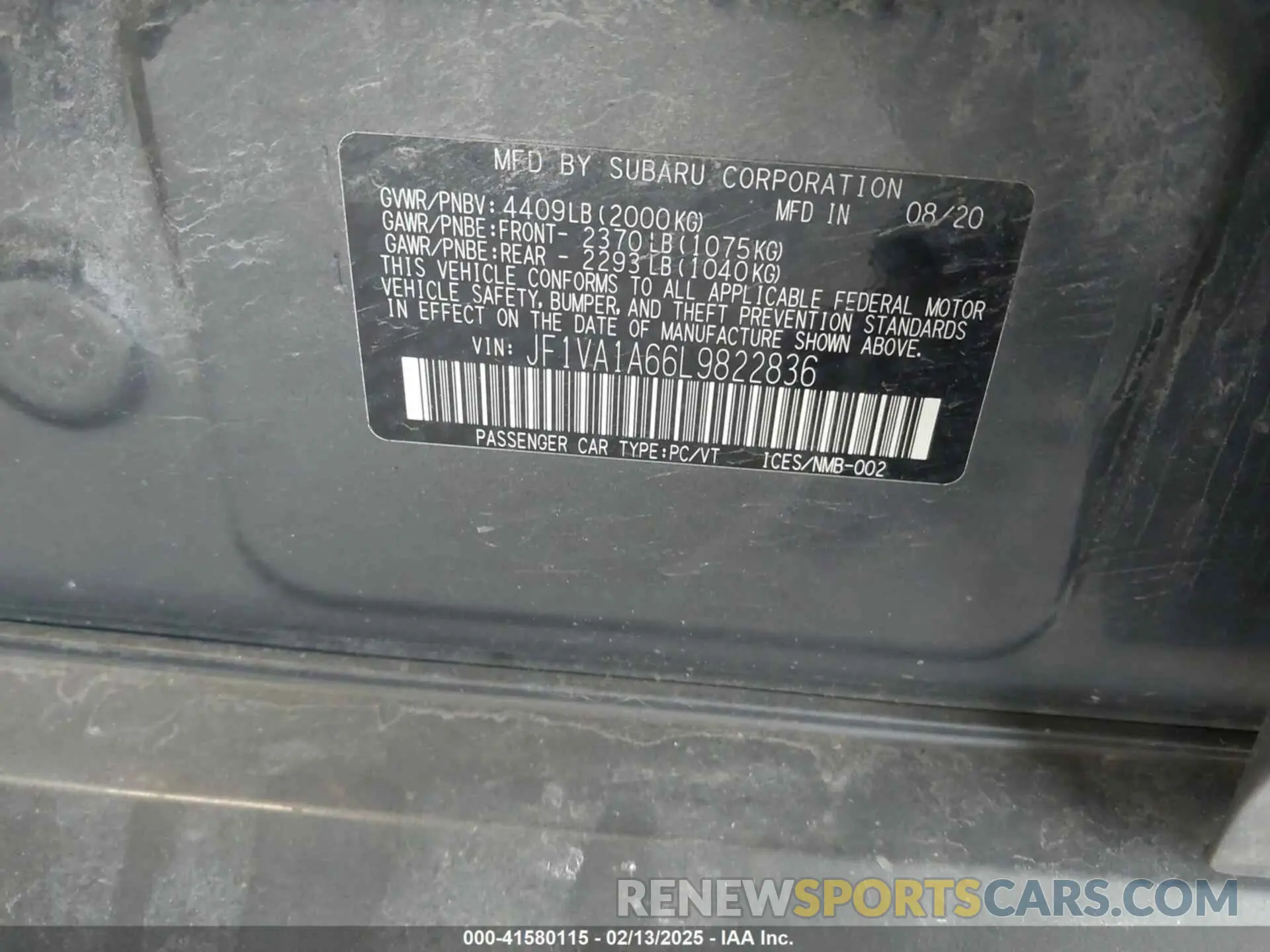 9 Фотография поврежденного автомобиля JF1VA1A66L9822836 SUBARU WRX 2020