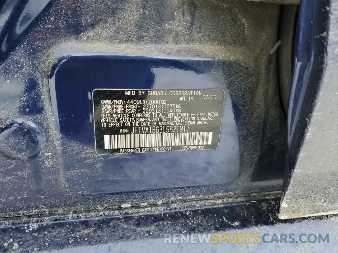 13 Фотография поврежденного автомобиля JF1VA1B63L9821917 SUBARU WRX 2020