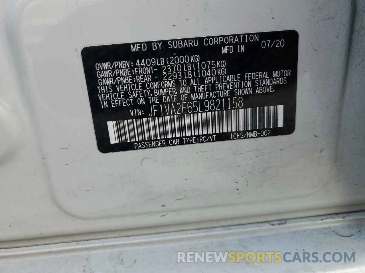 12 Фотография поврежденного автомобиля JF1VA2E65L9821158 SUBARU WRX 2020