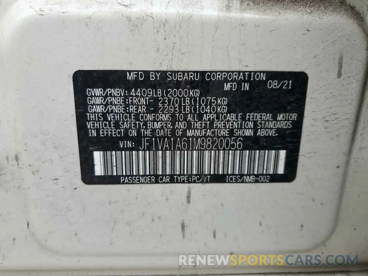 14 Фотография поврежденного автомобиля JF1VA1A61M9820056 SUBARU WRX 2021
