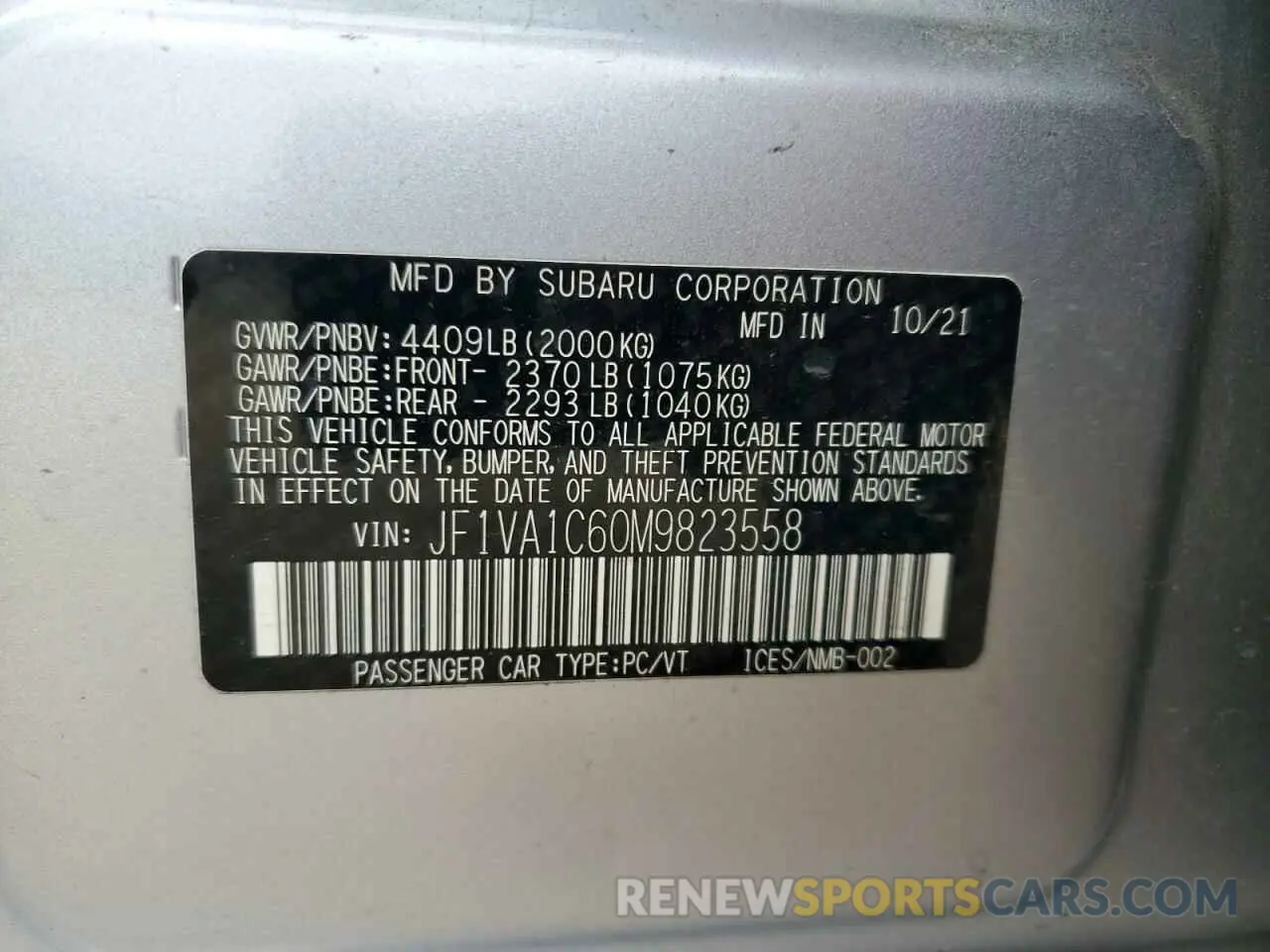12 Фотография поврежденного автомобиля JF1VA1C60M9823558 SUBARU WRX 2021