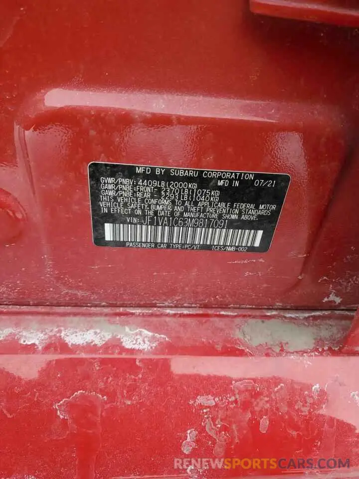 14 Фотография поврежденного автомобиля JF1VA1C63M9817091 SUBARU WRX 2021