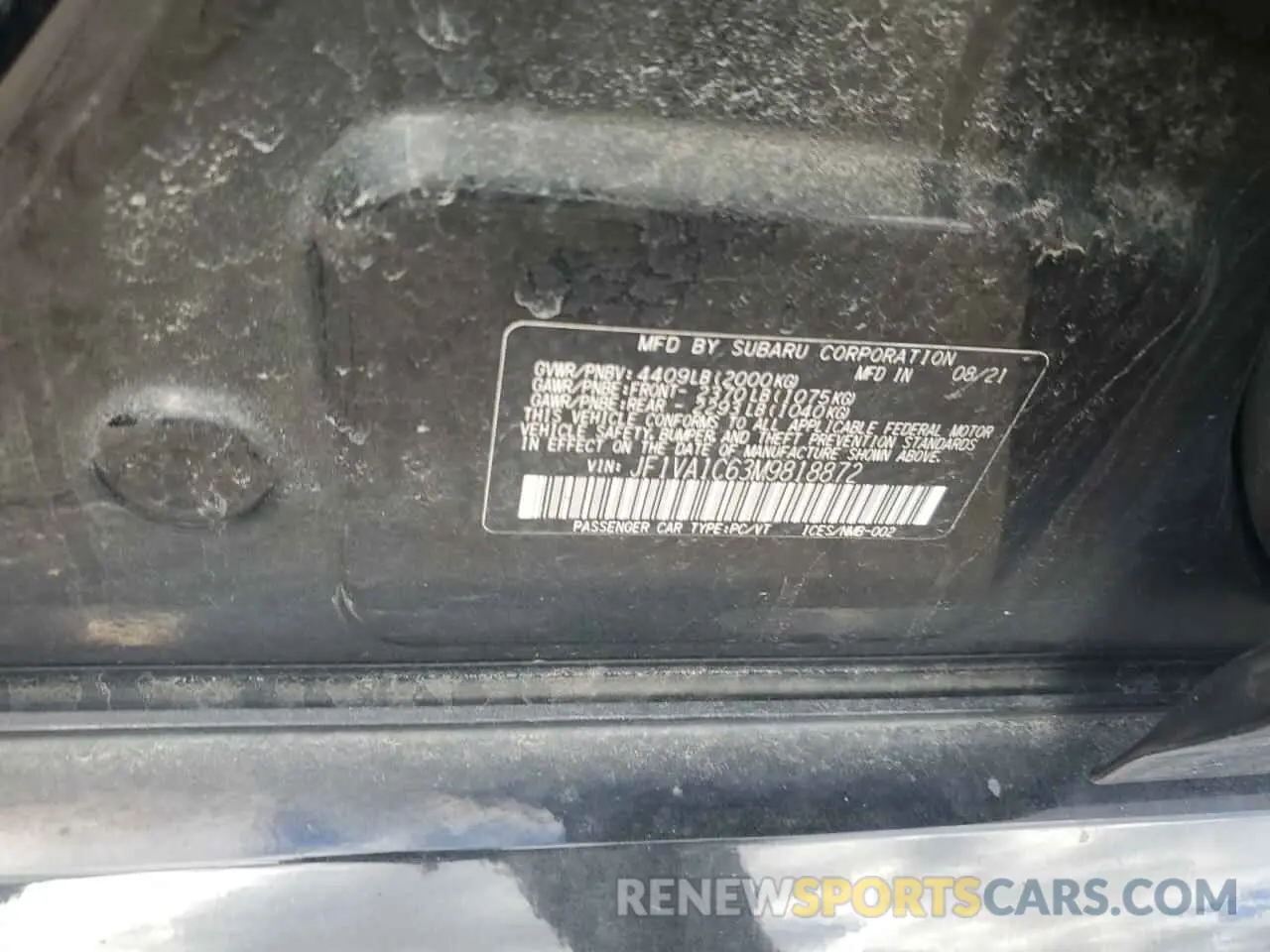 13 Фотография поврежденного автомобиля JF1VA1C63M9818872 SUBARU WRX 2021