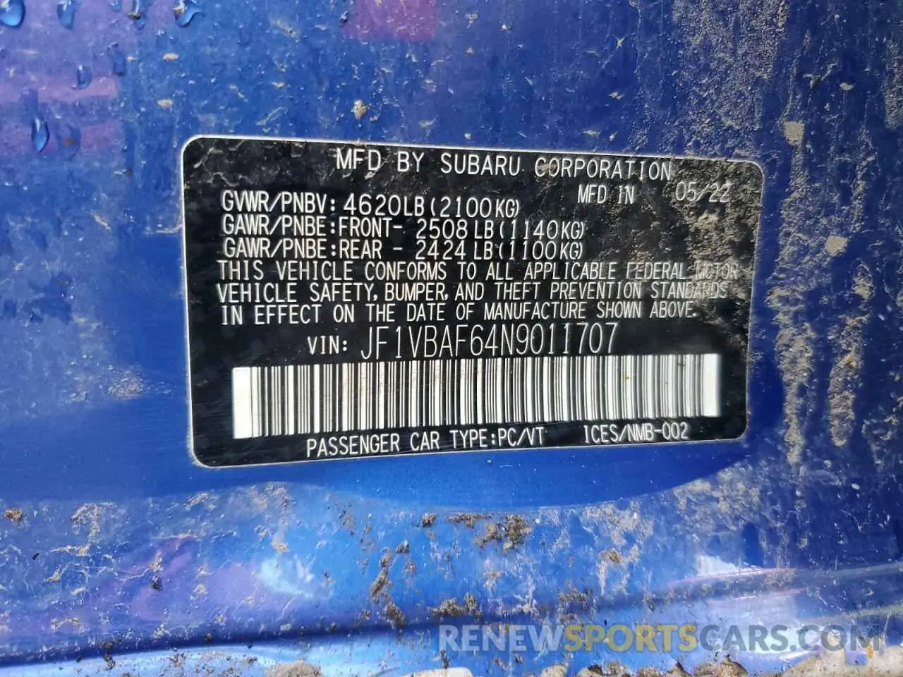 12 Фотография поврежденного автомобиля JF1VBAF64N9011707 SUBARU WRX 2022