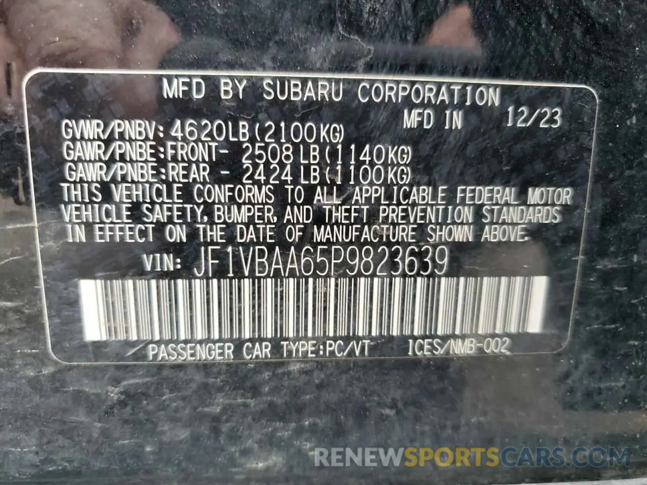 12 Фотография поврежденного автомобиля JF1VBAA65P9823639 SUBARU WRX 2023