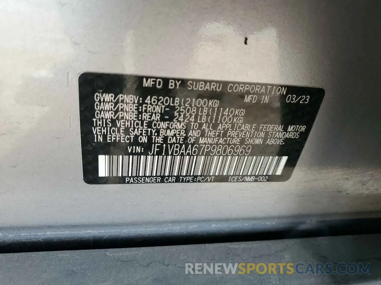 12 Фотография поврежденного автомобиля JF1VBAA67P9806969 SUBARU WRX 2023