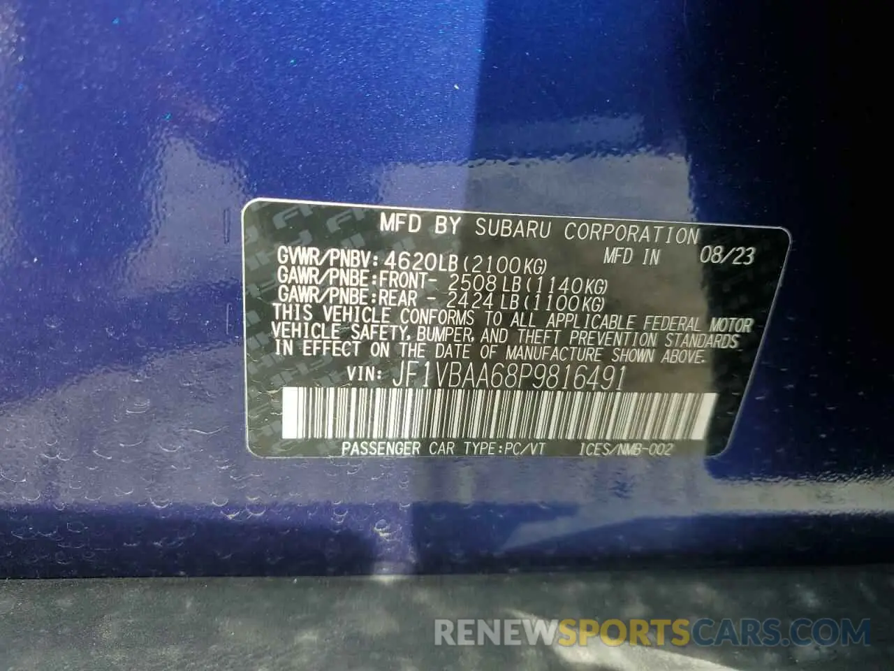 13 Фотография поврежденного автомобиля JF1VBAA68P9816491 SUBARU WRX 2023