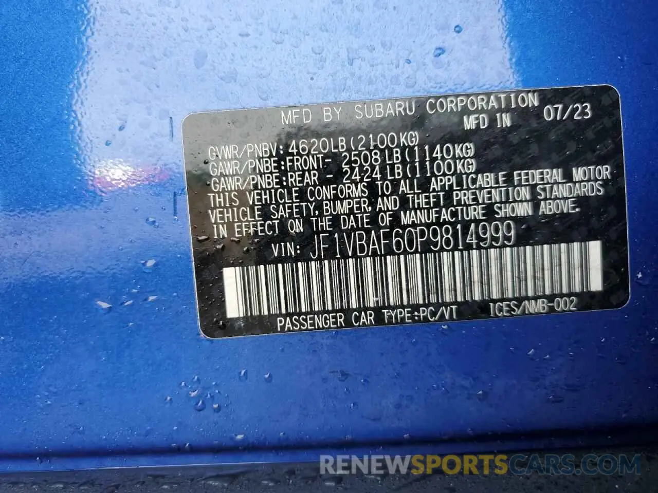 14 Фотография поврежденного автомобиля JF1VBAF60P9814999 SUBARU WRX 2023