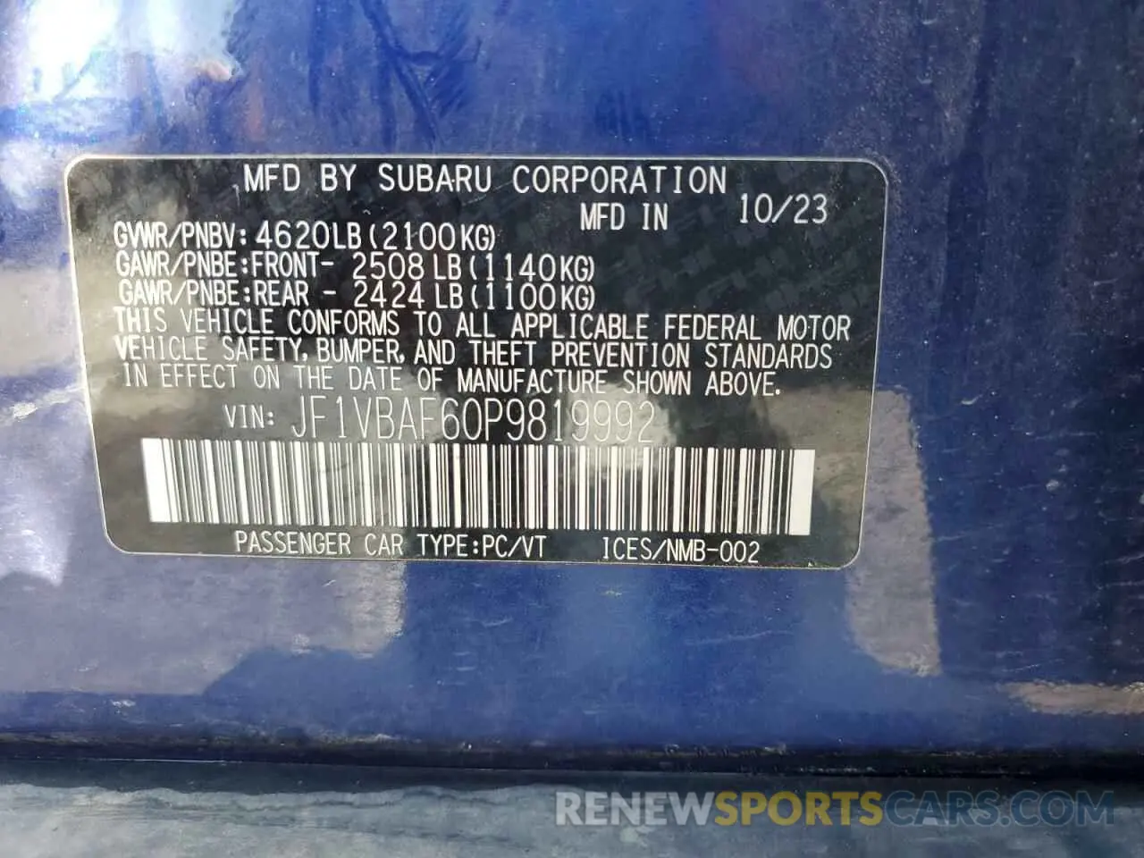 12 Photograph of a damaged car JF1VBAF60P9819992 SUBARU WRX 2023