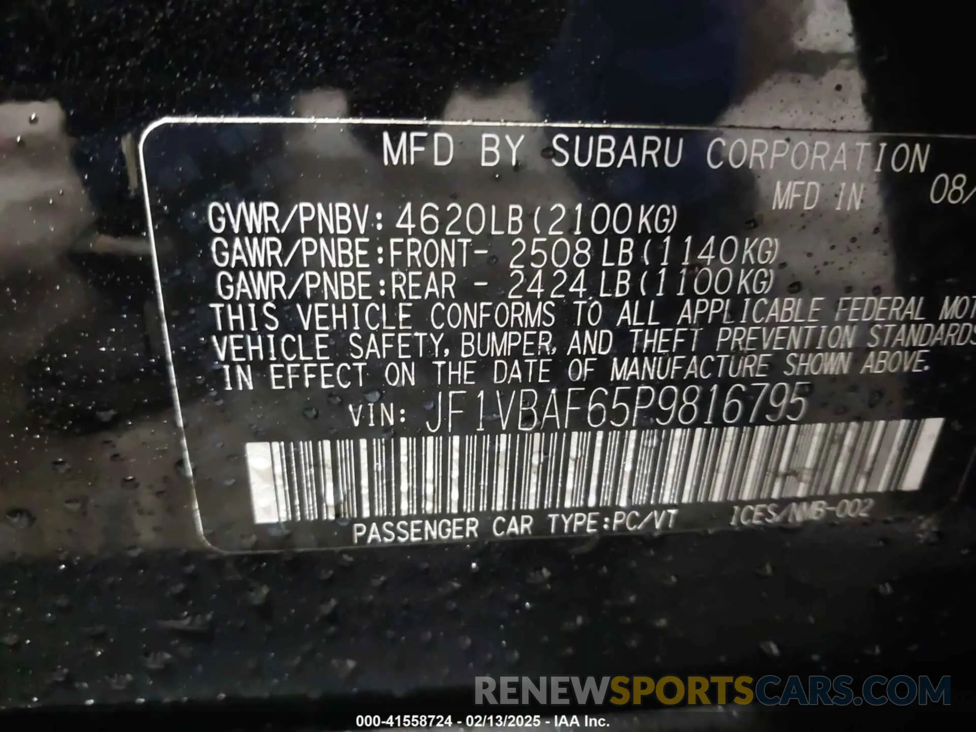 9 Фотография поврежденного автомобиля JF1VBAF65P9816795 SUBARU WRX 2023