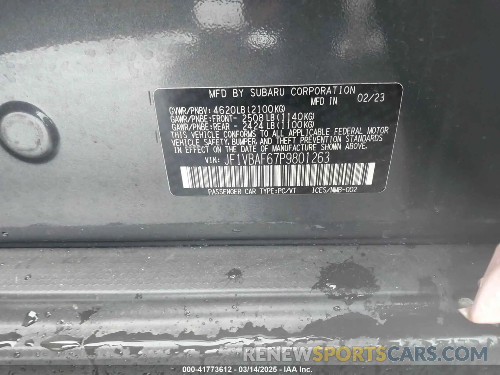 9 Photograph of a damaged car JF1VBAF67P9801263 SUBARU WRX 2023