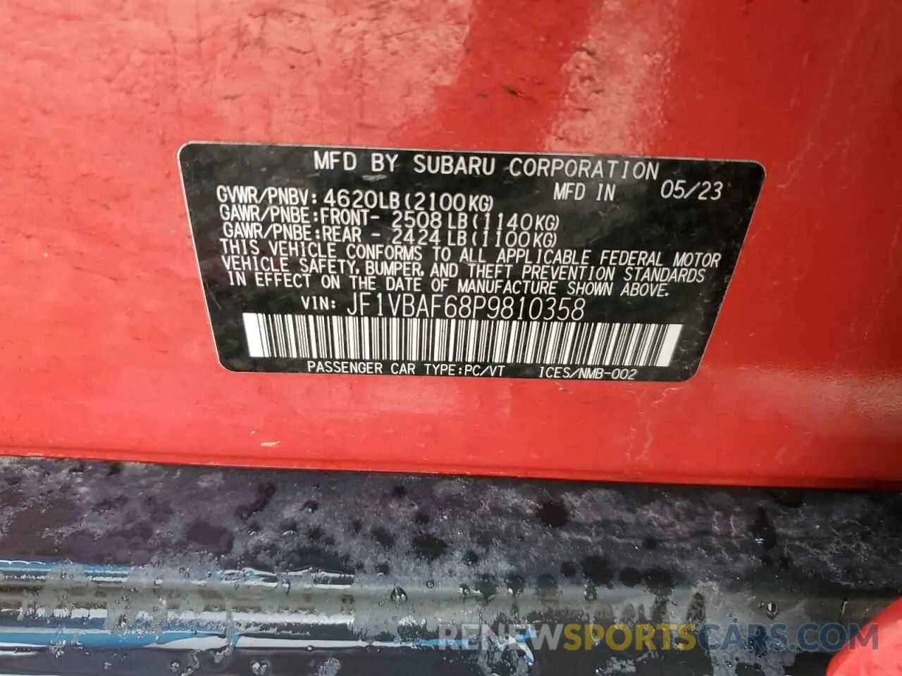 14 Photograph of a damaged car JF1VBAF68P9810358 SUBARU WRX 2023