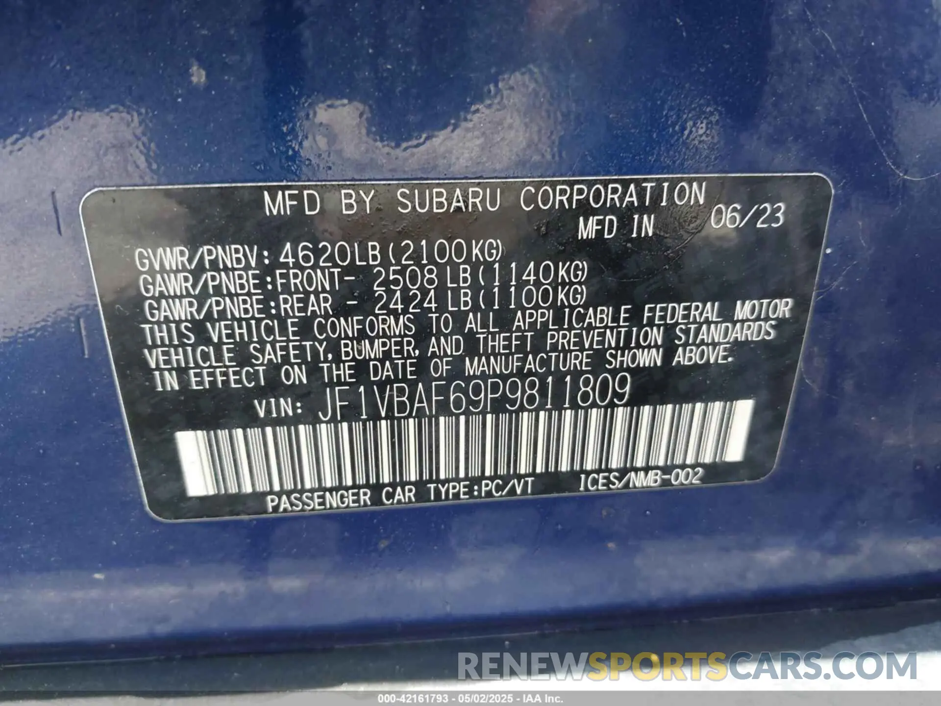 9 Photograph of a damaged car JF1VBAF69P9811809 SUBARU WRX 2023