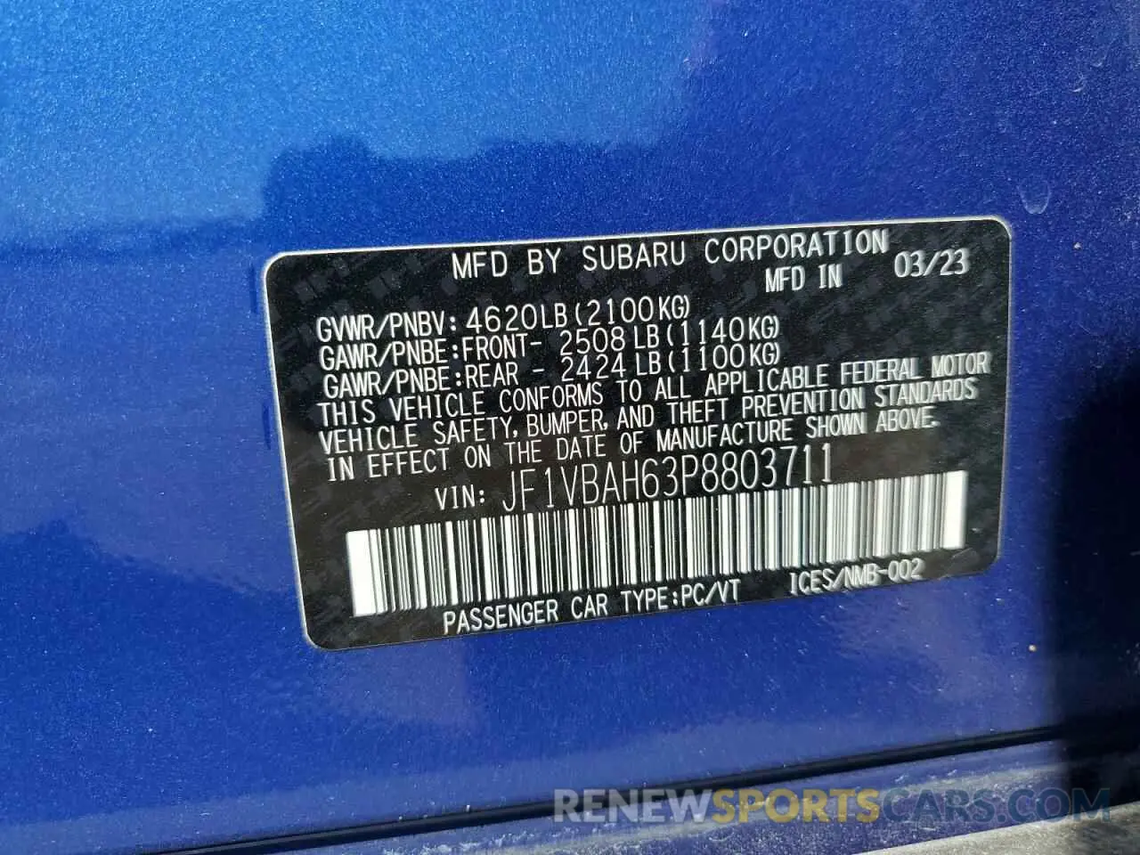 13 Фотография поврежденного автомобиля JF1VBAH63P8803711 SUBARU WRX 2023