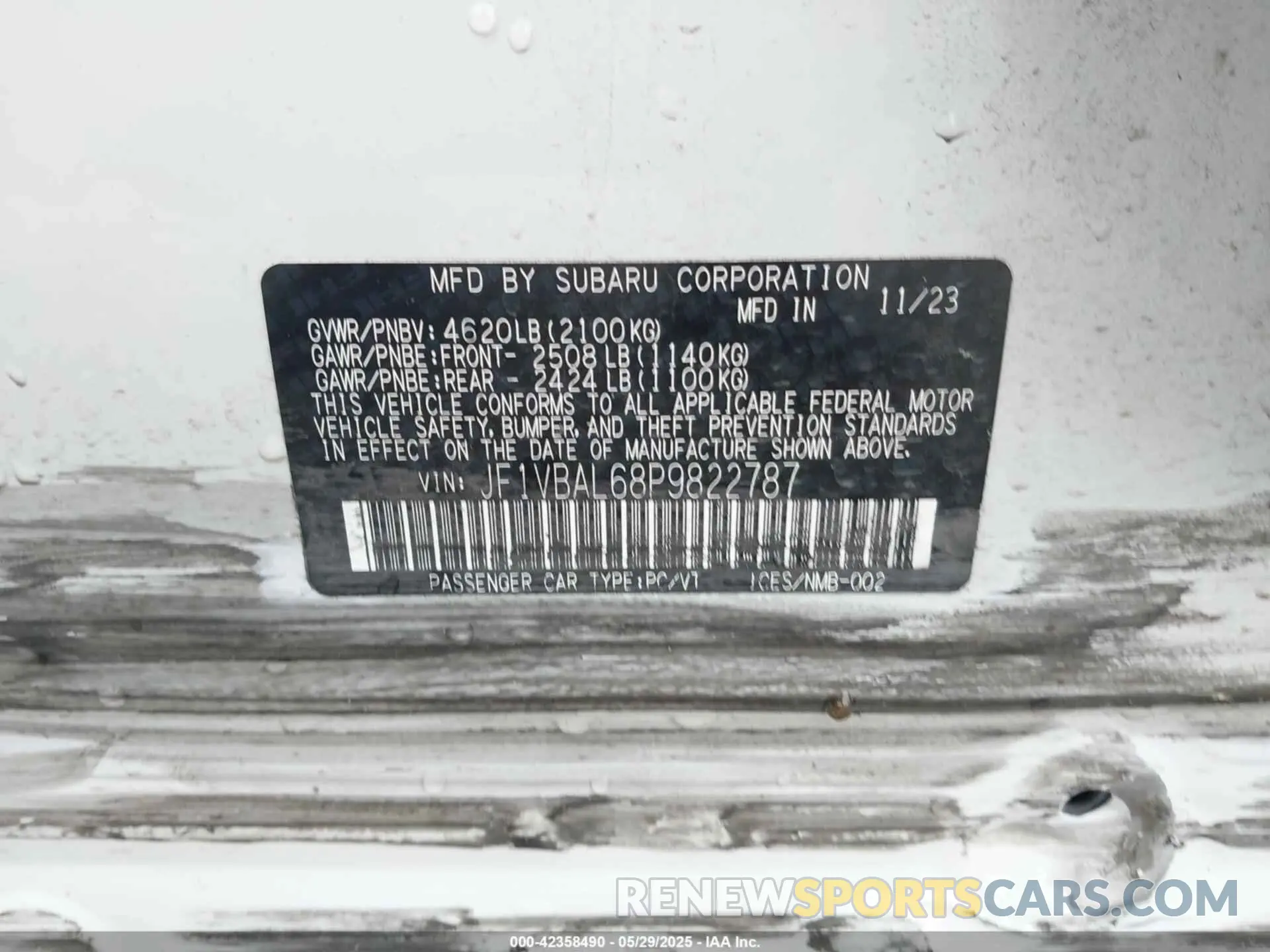 9 Photograph of a damaged car JF1VBAL68P9822787 SUBARU WRX 2023