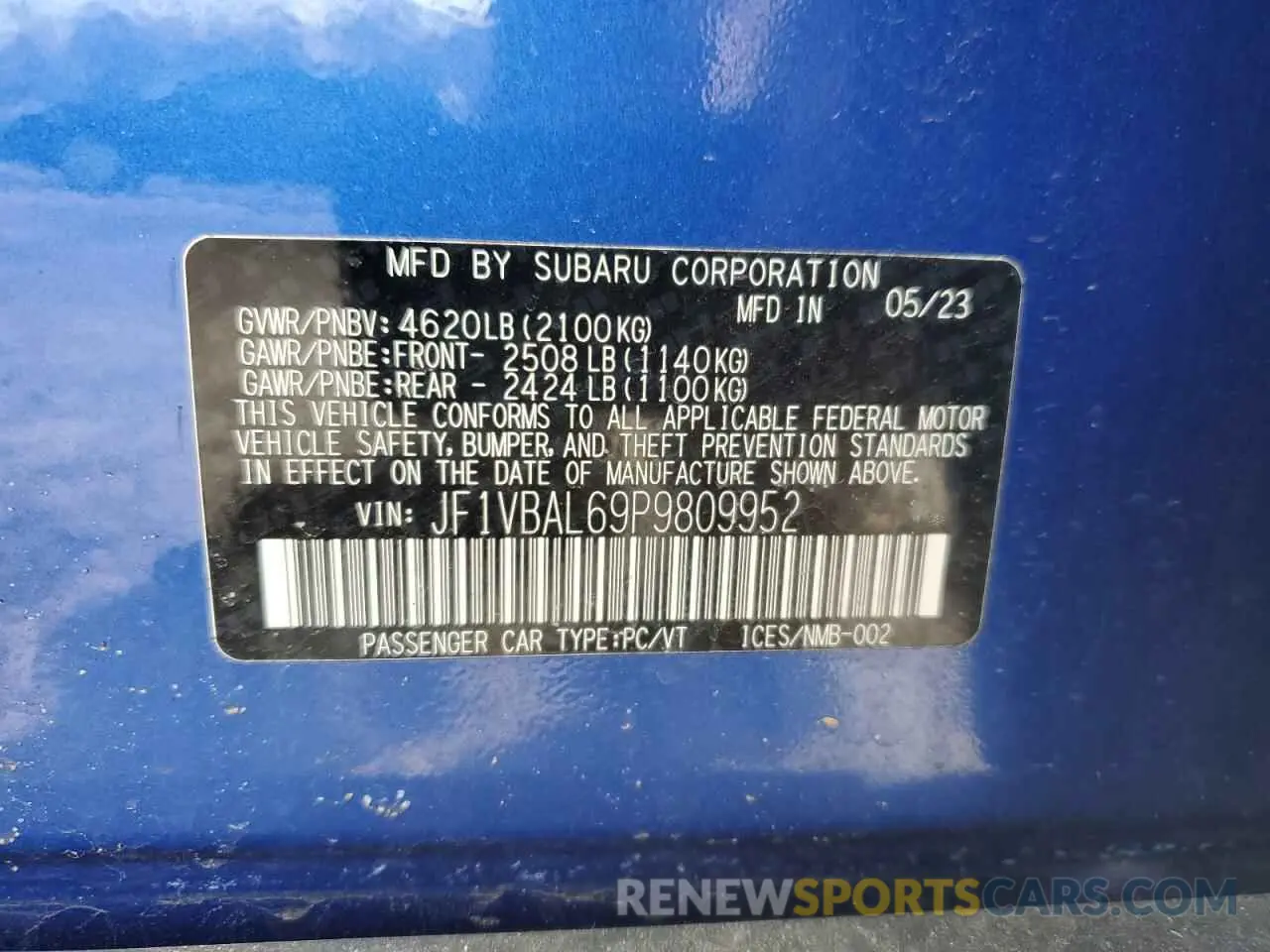 14 Photograph of a damaged car JF1VBAL69P9809952 SUBARU WRX 2023