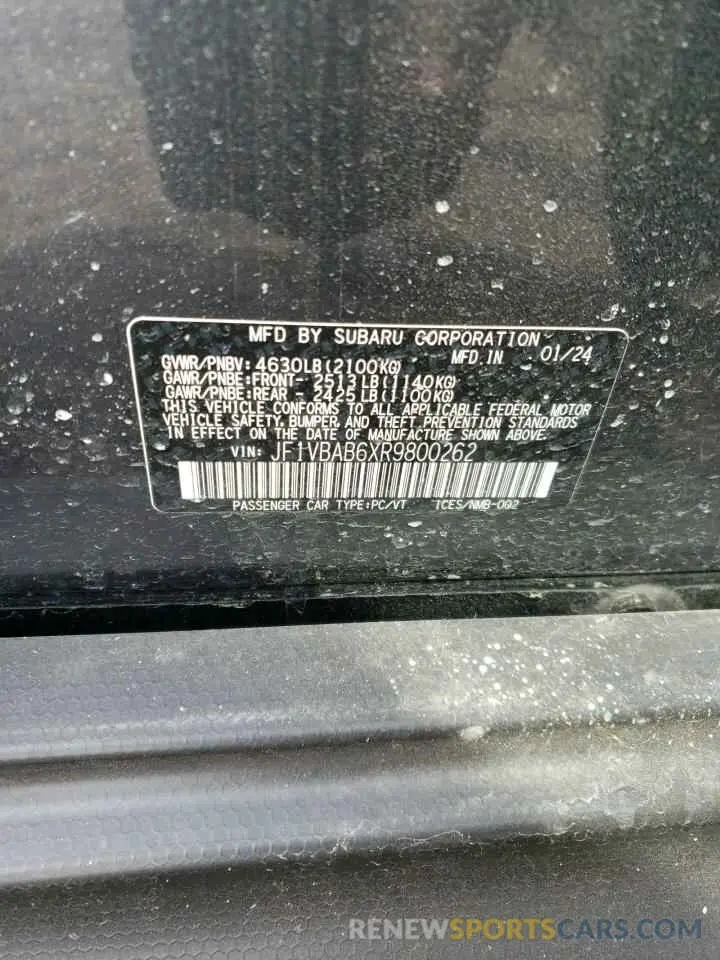 14 Photograph of a damaged car JF1VBAB6XR9800262 SUBARU WRX 2024