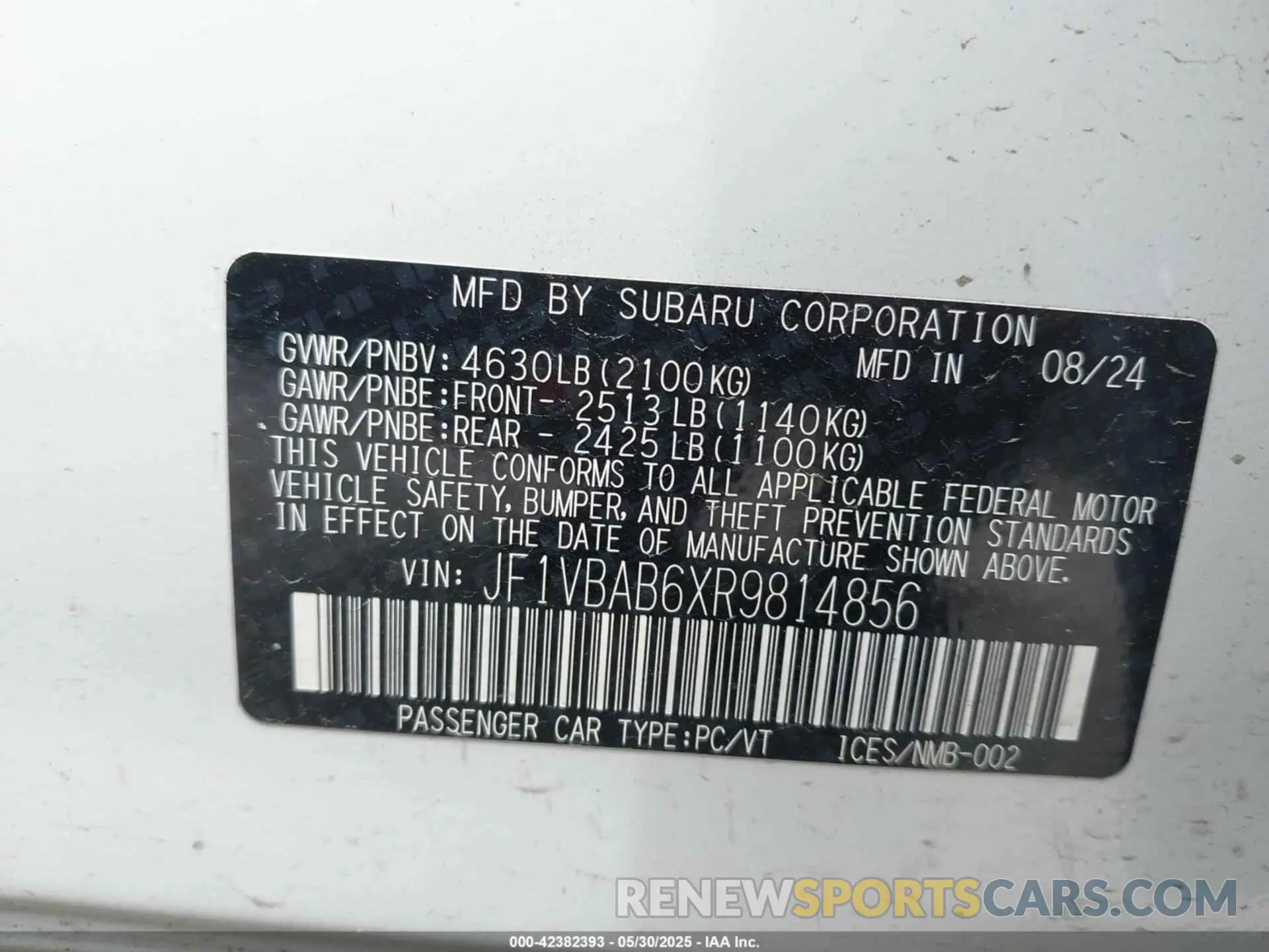 9 Photograph of a damaged car JF1VBAB6XR9814856 SUBARU WRX 2024