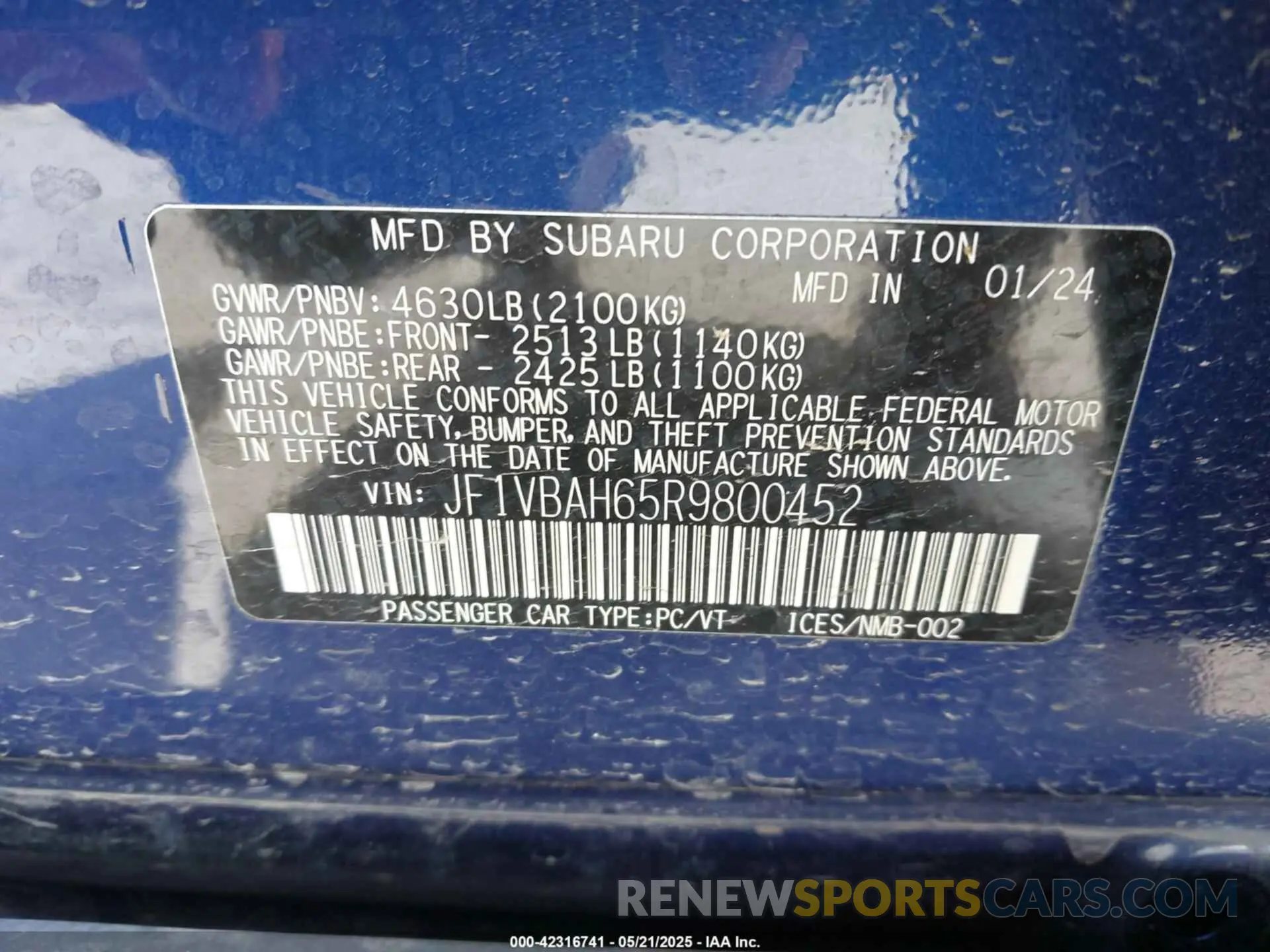 9 Photograph of a damaged car JF1VBAH65R9800452 SUBARU WRX 2024