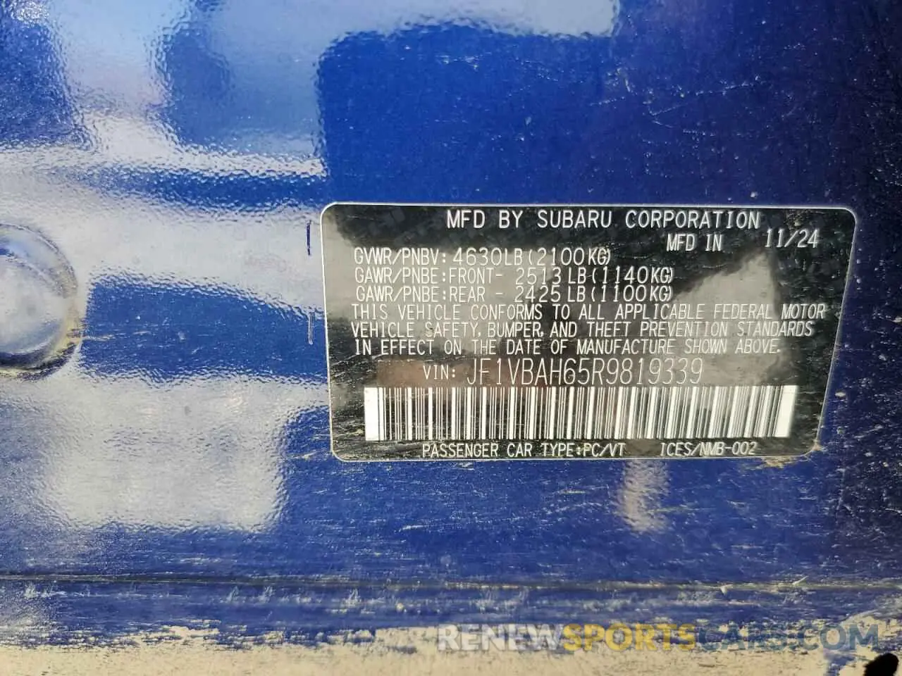 12 Photograph of a damaged car JF1VBAH65R9819339 SUBARU WRX 2024