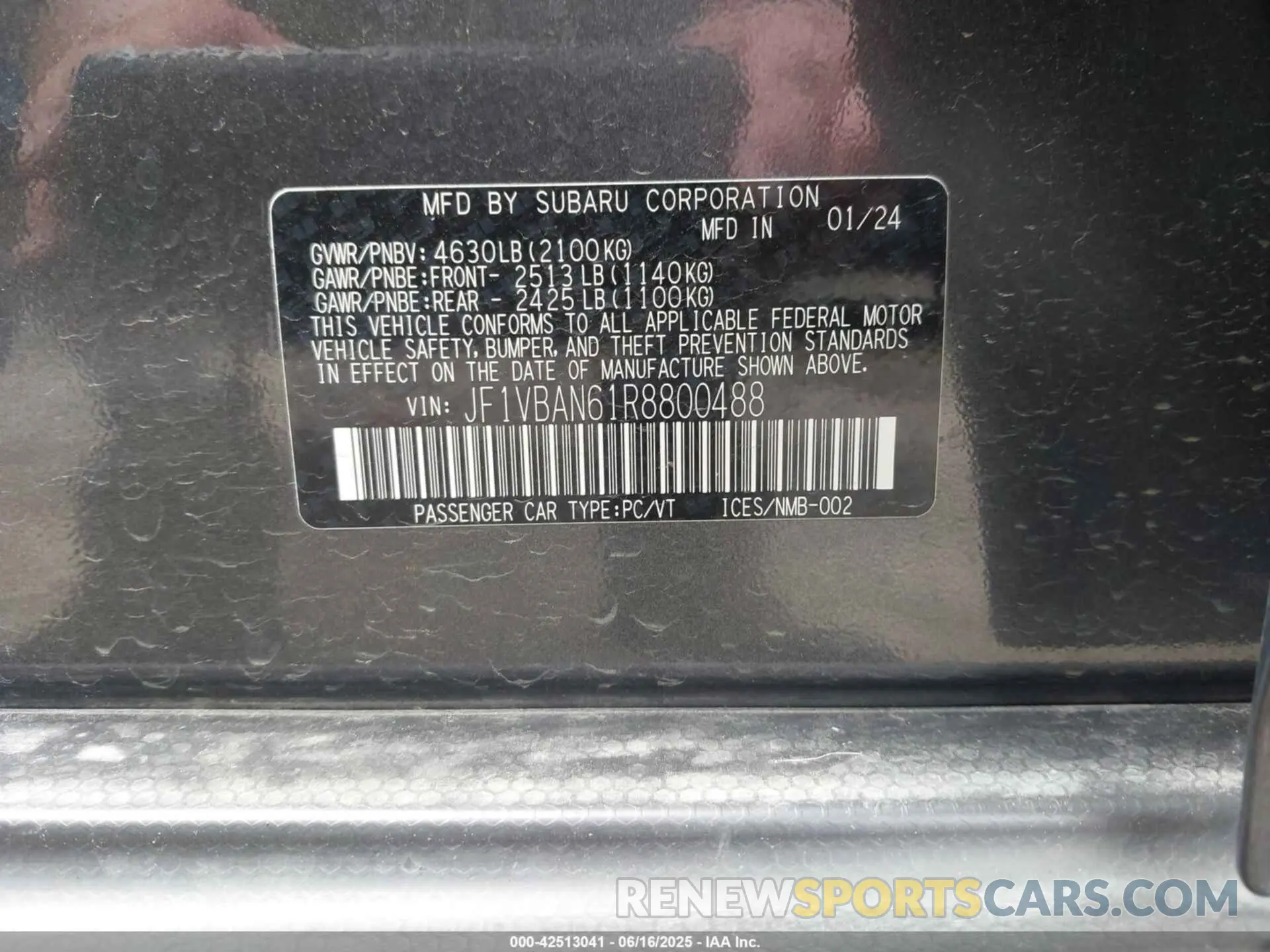 9 Photograph of a damaged car JF1VBAN61R8800488 SUBARU WRX 2024