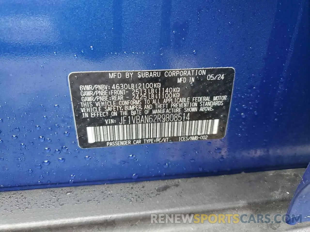 12 Photograph of a damaged car JF1VBAN62R9808514 SUBARU WRX 2024
