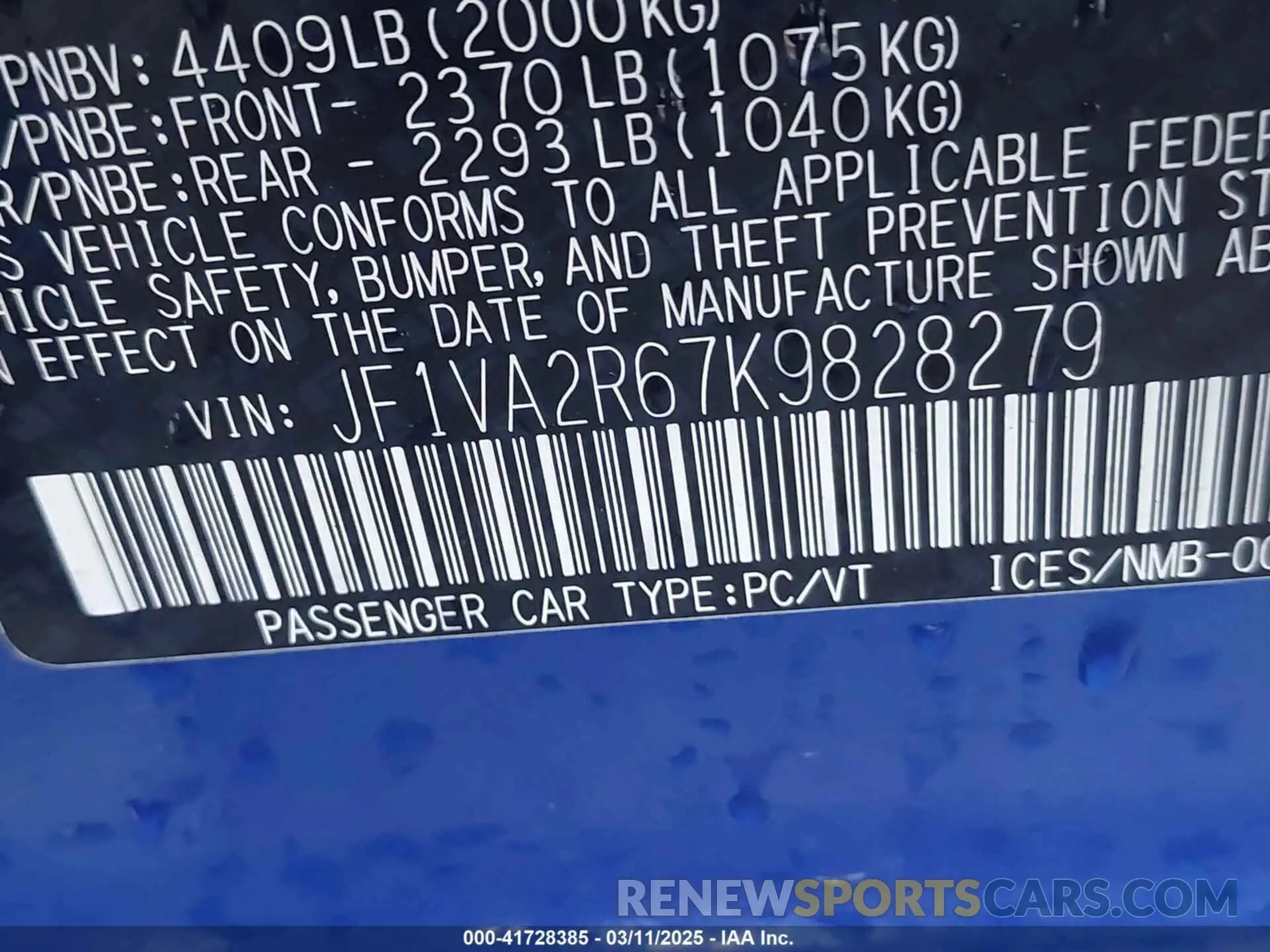 9 Фотография поврежденного автомобиля JF1VA2R67K9828279 SUBARU WRX STI 2019