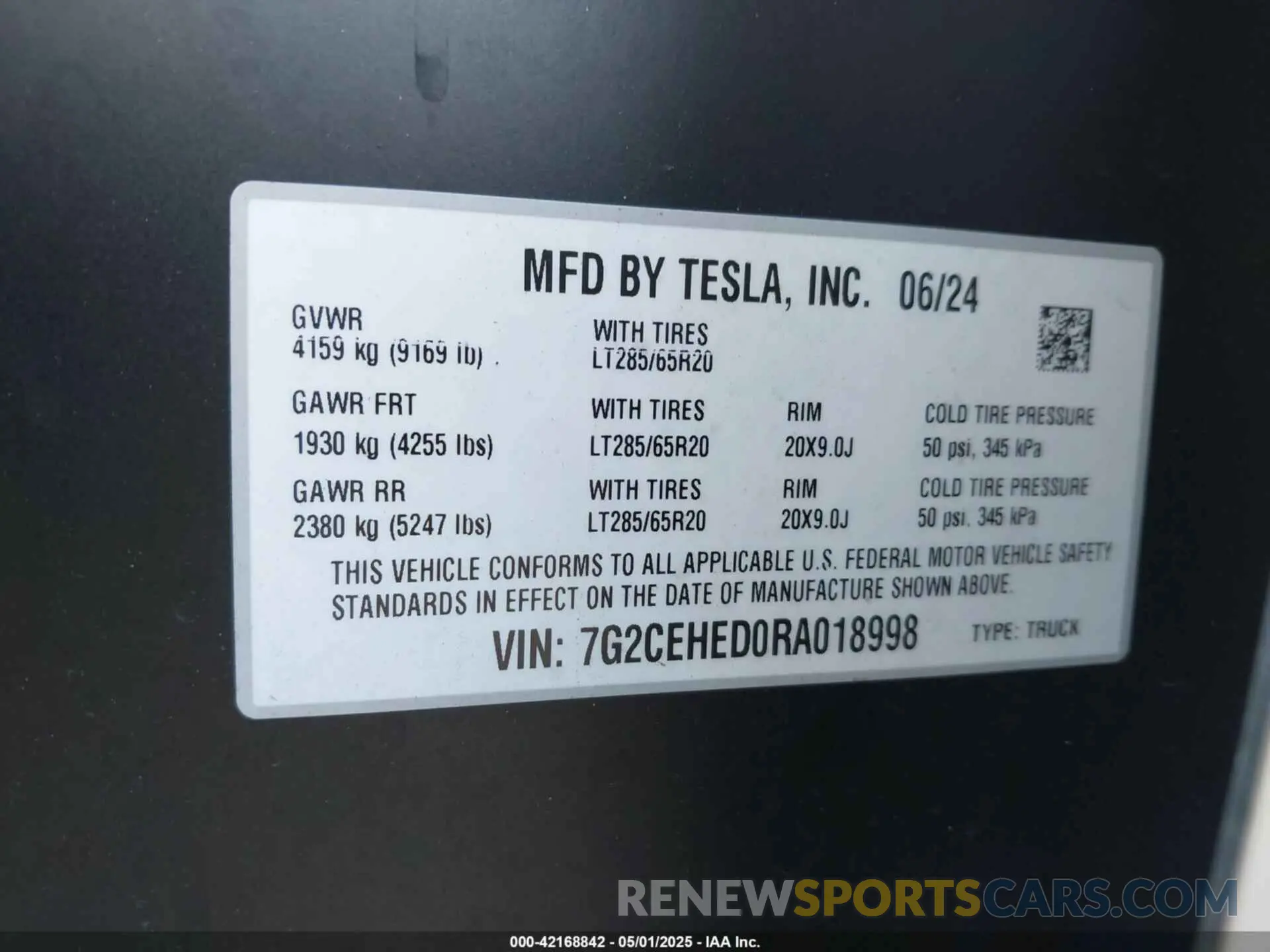 9 Фотография поврежденного автомобиля 7G2CEHED0RA018998 TESLA CYBERTRUCK 2024