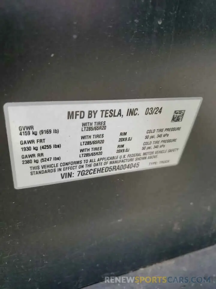 12 Photograph of a damaged car 7G2CEHED5RA004045 TESLA CYBERTRUCK 2024