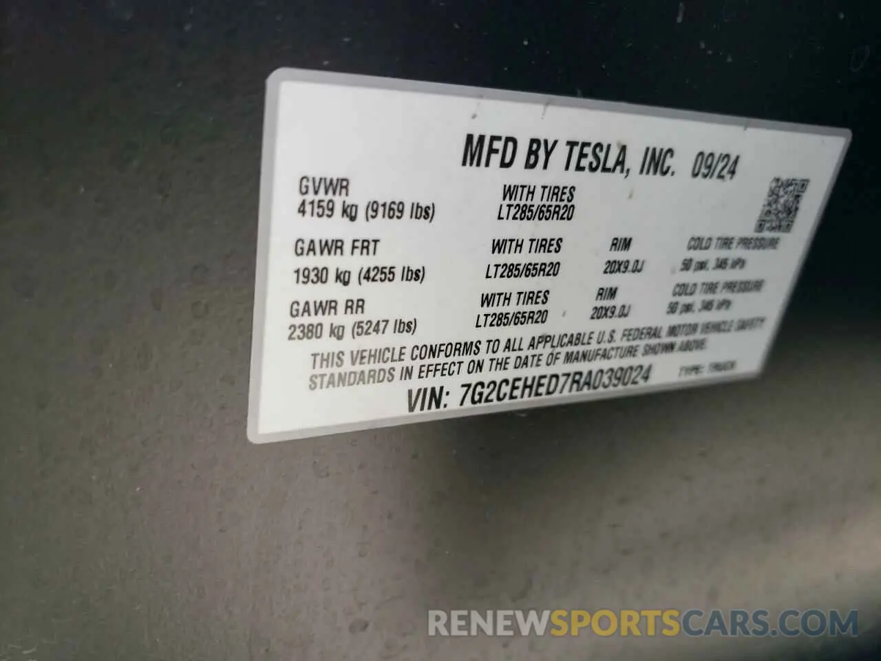 13 Фотография поврежденного автомобиля 7G2CEHED7RA039024 TESLA CYBERTRUCK 2024