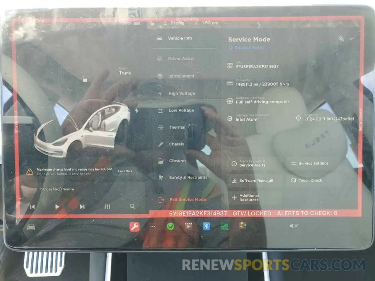 9 Photograph of a damaged car 5YJ3E1EA2KF314937 TESLA MODEL 3 2019