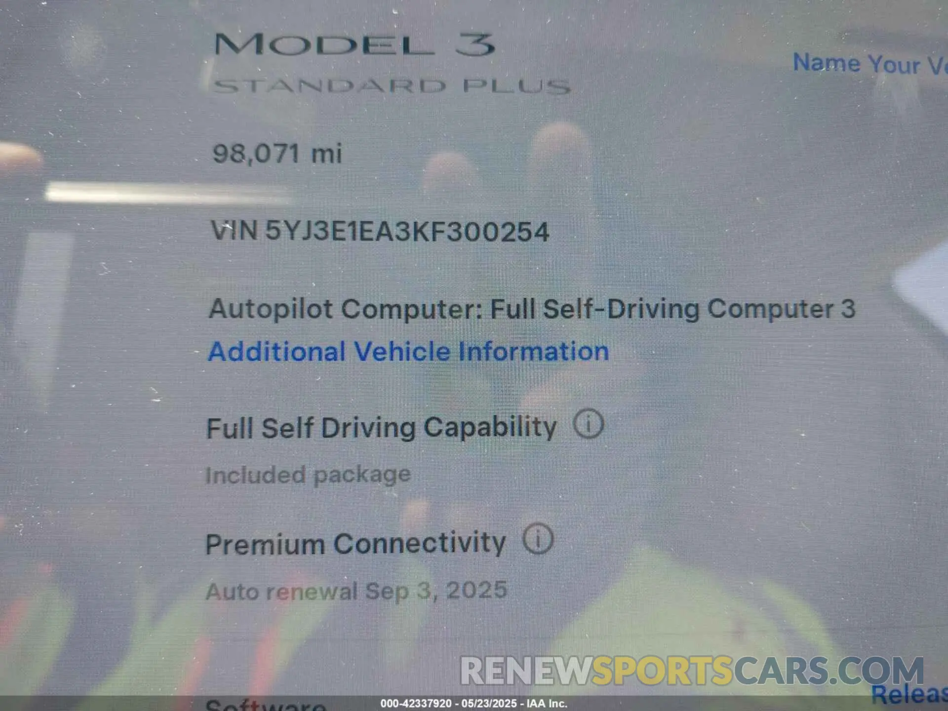 9 Photograph of a damaged car 5YJ3E1EA3KF300254 TESLA MODEL 3 2019