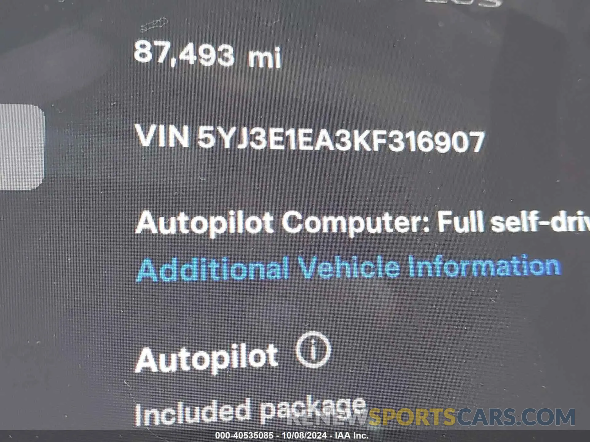9 Photograph of a damaged car 5YJ3E1EA3KF316907 TESLA MODEL 3 2019