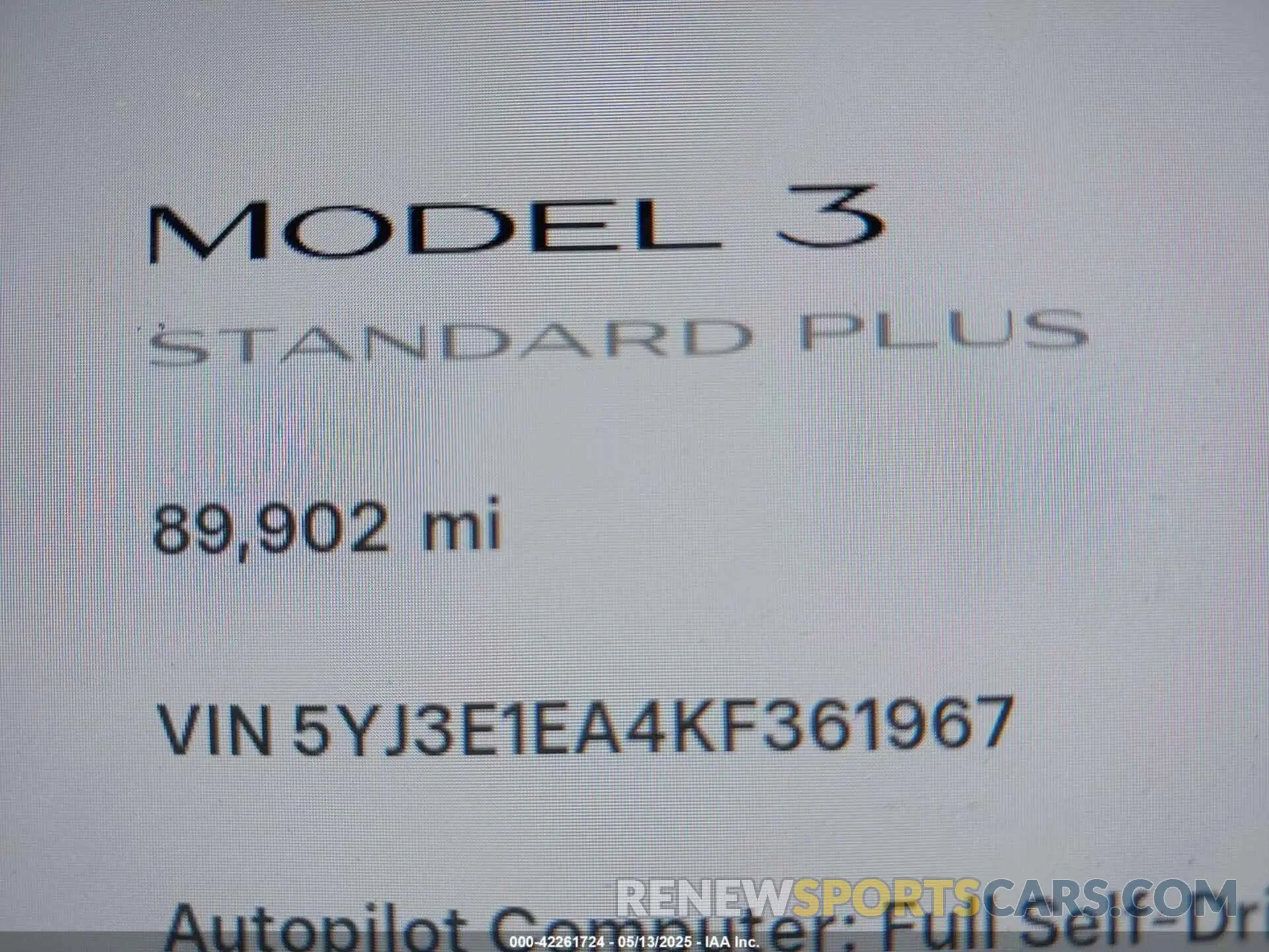 15 Photograph of a damaged car 5YJ3E1EA4KF361967 TESLA MODEL 3 2019