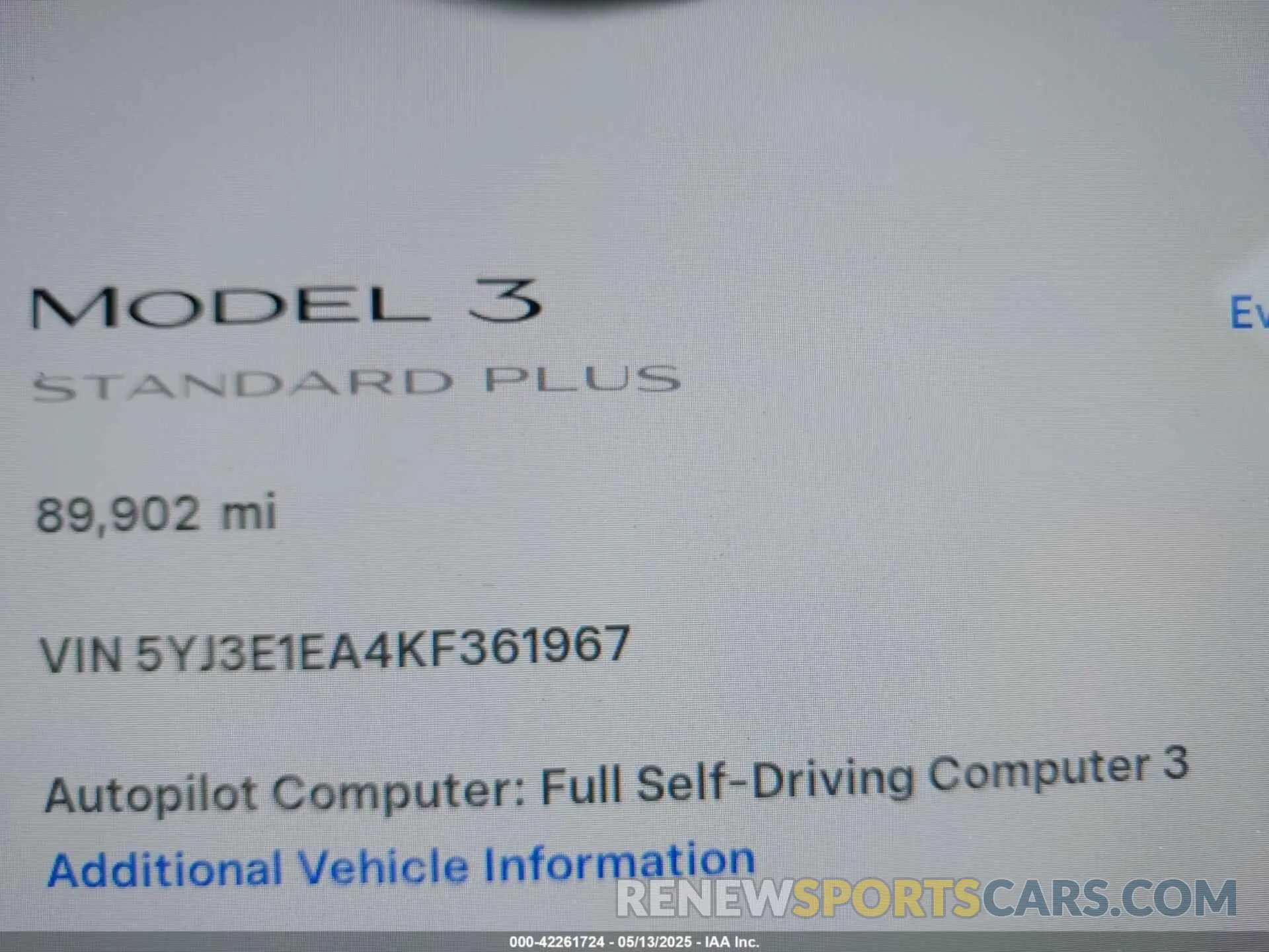 7 Photograph of a damaged car 5YJ3E1EA4KF361967 TESLA MODEL 3 2019