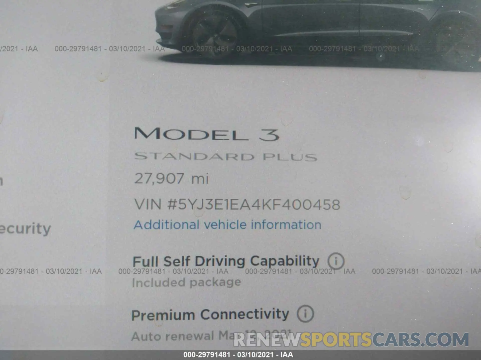 7 Photograph of a damaged car 5YJ3E1EA4KF400458 TESLA MODEL 3 2019