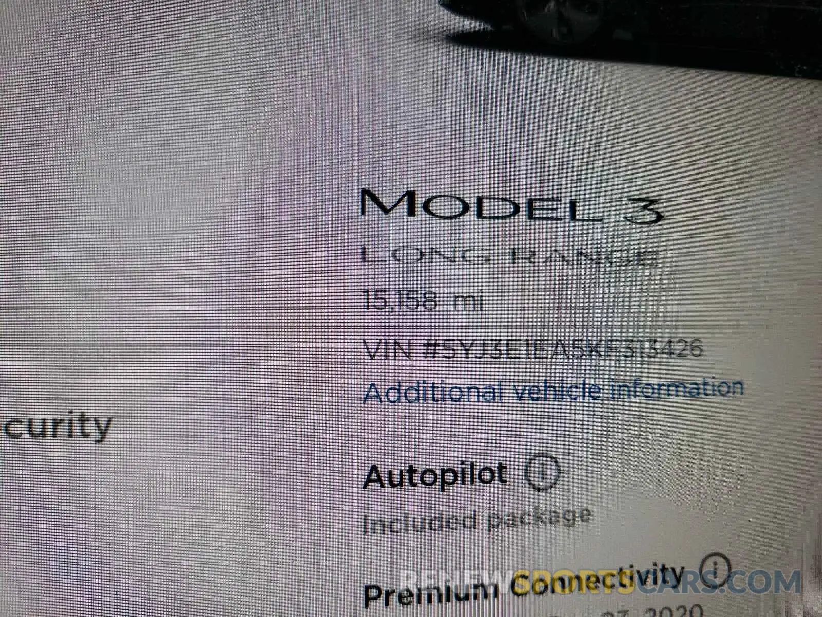 8 Photograph of a damaged car 5YJ3E1EA5KF313426 TESLA MODEL 3 2019